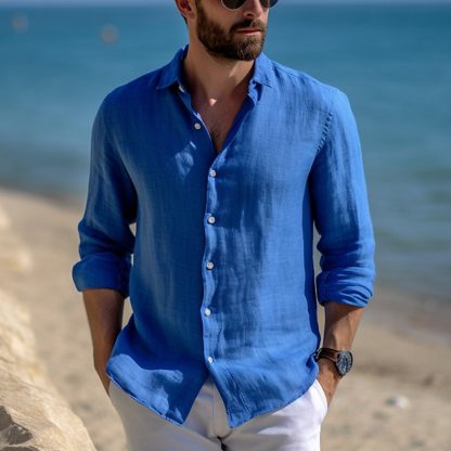 Men's Shirt Linen Shirt Summer Shirt Beach Wear Casual Shirt Button Up Shirt Plain Casual Daily Black White Pink Blue Long Sleeve Lapel Spring & Summer Clothing Apparel