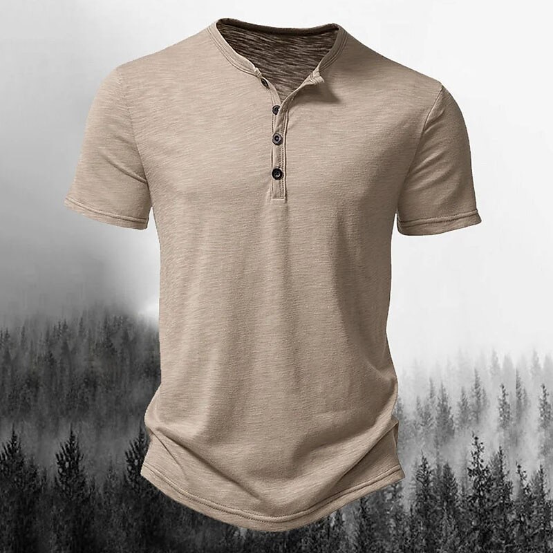 Men's T shirt Tee Henley Shirt Tee Top Plain Henley Street Vacation Short Sleeves Button Clothing Apparel Designer Basic Modern Contemporary
