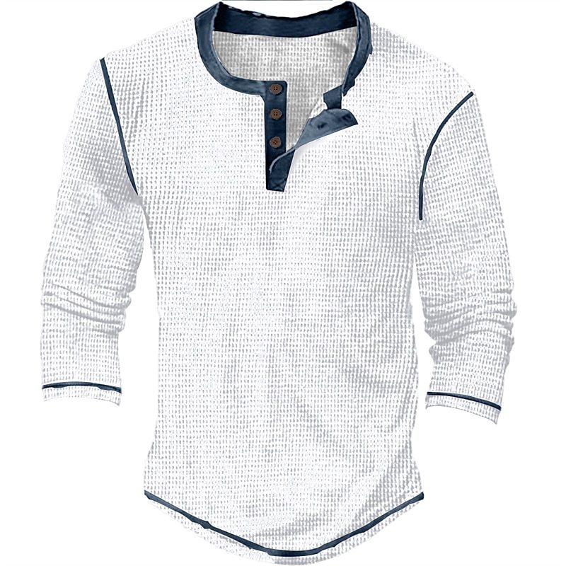 Men's T shirt Tee Henley Shirt Waffle Knit Tee Tee Top Long Sleeve Shirt Color Block Henley Street Vacation Long Sleeve Patchwork Clothing Apparel Fashion Designer Basic