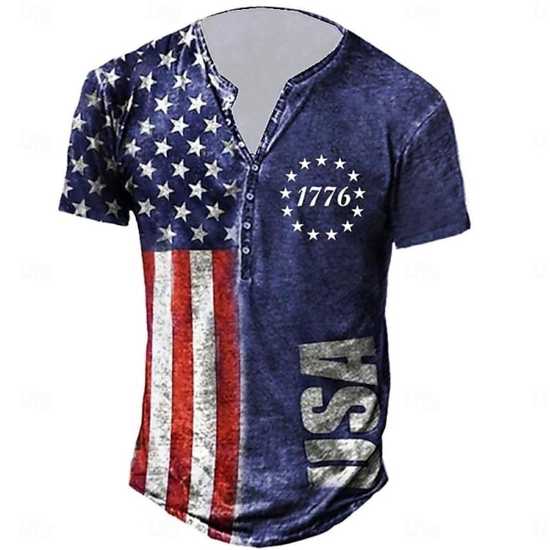 Men's Graphic Prints American Flag National Flag T Shirt Henley Shirt 