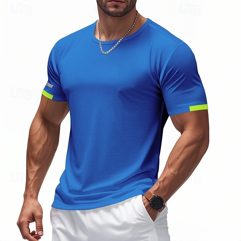Men's T Shirt Muscle Shirts Short Sleeve Crewneck Summer Active Classic Sports & Outdoor Running Light Blue Black White Top Tee for Men