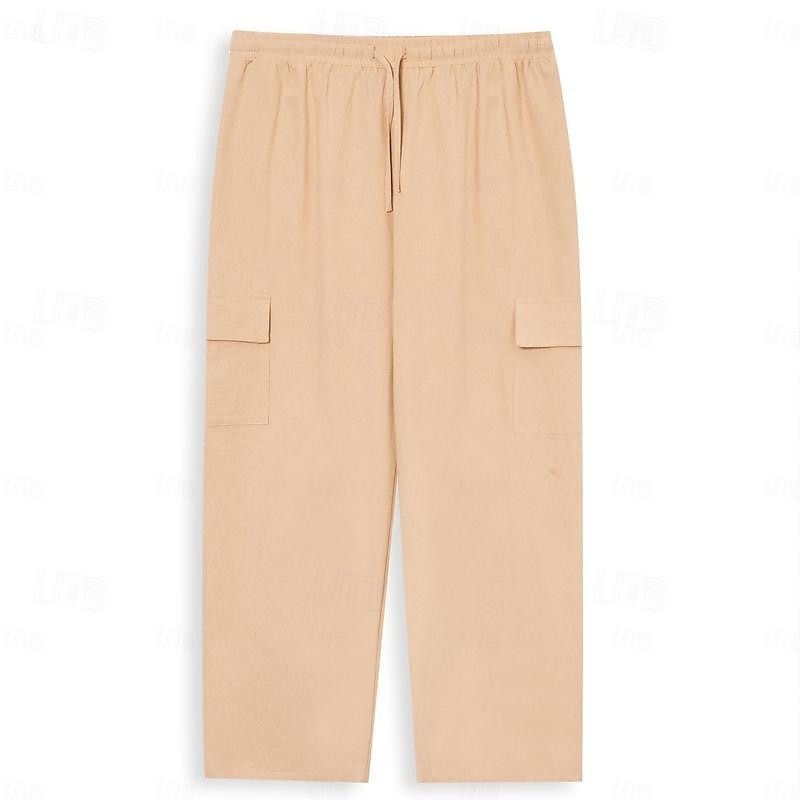Men's Cargo Pants Trousers Summer Pants Beach Pants Drawstring Multi Pocket Straight Leg Plain Comfort Breathable Outdoor Daily Going out Fashion Casual Black White