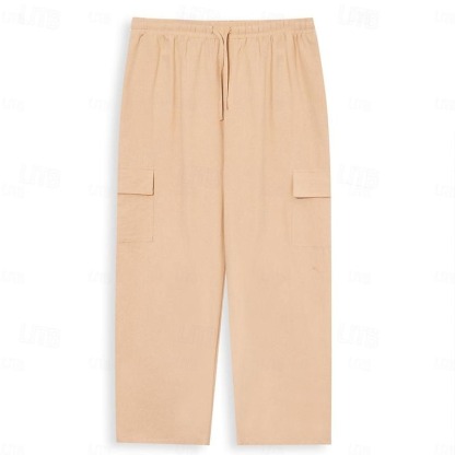 Men's Cargo Pants Trousers Summer Pants Beach Pants Drawstring Multi Pocket Straight Leg Plain Comfort Breathable Outdoor Daily Going out Fashion Casual Black White