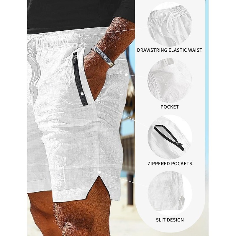 Men's Shorts Linen Shorts Summer Shorts Beach Shorts Pocket Drawstring Elastic Waist Plain Comfort Breathable Short Casual Daily Holiday Fashion Classic Style White Army Green