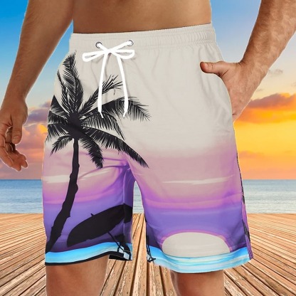 Men's Graphic Coconut Tree Swimming Trunks Board Shorts Swim Shorts Mid Waist Streetwear Hawaiian Boho Casual Daily Holiday Drawstring Elastic Waist 3D Print Designer Clothing Apparel