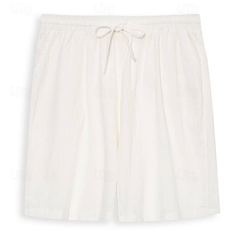 Men's Shorts Summer Shorts Beach Shorts Baggy Shorts Drawstring Elastic Waist Straight Leg Plain Comfort Breathable Short Outdoor Casual Daily Classic Style Retro Vintage Black White Micro-elastic