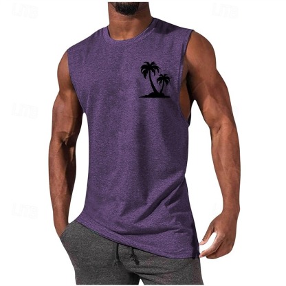 Men's Tank Top Vest Top Undershirt Sleeveless Shirt Sleeveless Crew Neck Summer Coconut Tree Fashion Designer Basic Print Vacation Street Going out Black White Wine Top Tee for Men