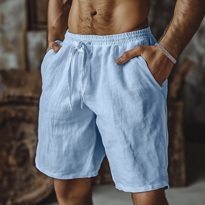 Men's Shorts Summer Shorts Beach Shorts Baggy Shorts Drawstring Elastic Waist Straight Leg Plain Comfort Breathable Short Outdoor Casual Daily Classic Style Retro Vintage Black White Micro-elastic