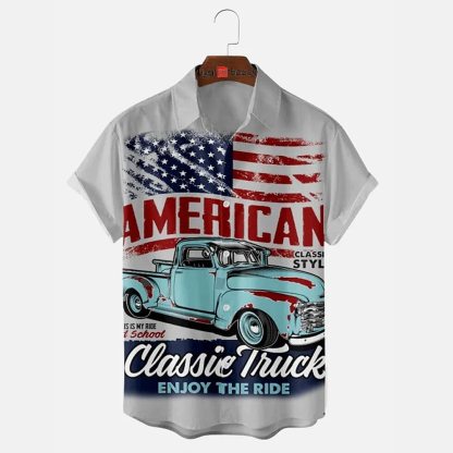Men's Shirt Summer Hawaiian Shirt Graphic Prints American Flag Turndown White Red Khaki Black+Gray Gray Outdoor Street Short Sleeves Print Clothing Apparel Fashion Streetwear Designer Soft