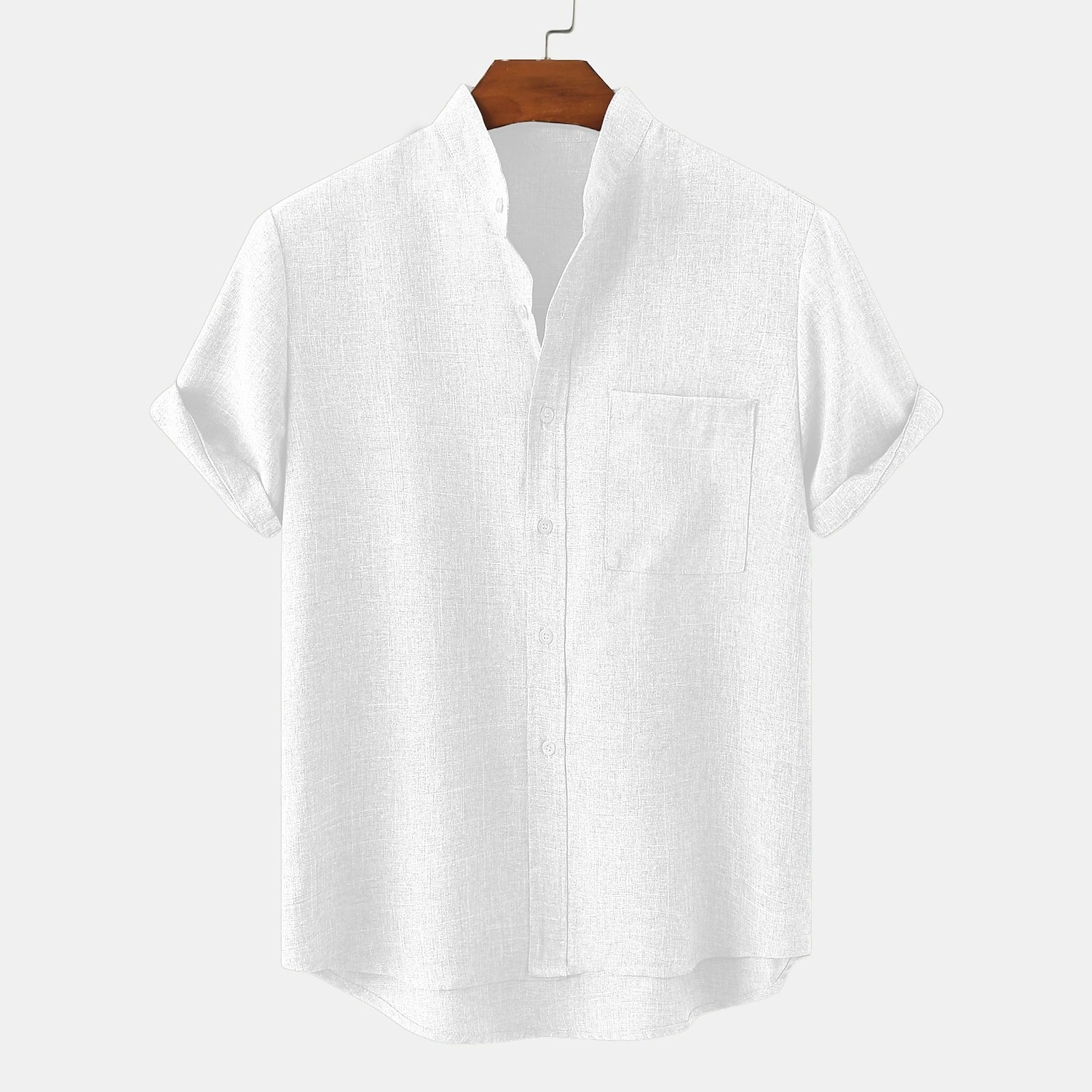 Men's Linen Shirt Band Collar Shirt Casual Shirt Plain Hawaiian Holiday Black White Yellow Pink Short Sleeve Henley Spring & Summer Clothing Apparel Front Pocket