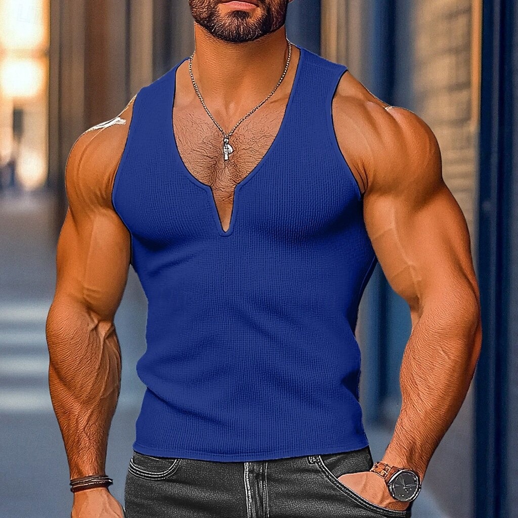 Men's Waffle Tank Top Tank Top Vest Undershirt Sleeveless Shirt Plain V Neck Street Casual Sleeveless Clothing Apparel Fashion Classic Comfortable Big and Tall