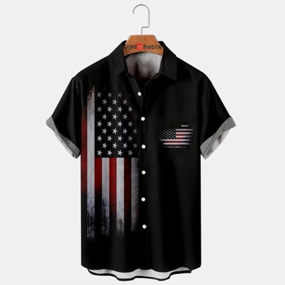 Men's Shirt Summer Hawaiian Shirt Graphic Prints American Flag Turndown White Red Khaki Black+Gray Gray Outdoor Street Short Sleeves Print Clothing Apparel Fashion Streetwear Designer Soft
