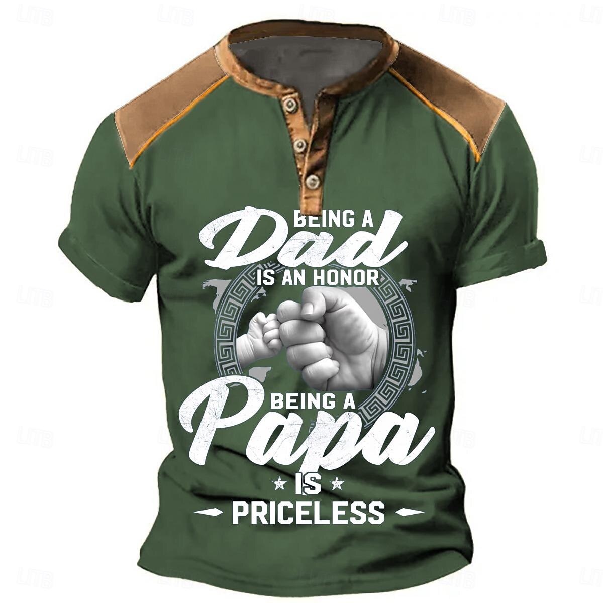 Father's Day papa shirts Being A PaPa Is Priceless Men's Casual 3D Print Henley Shirt T shirt Tee Casual Daily T shirt Black Blue Green Short Sleeve Lace Up Neck Henley Shirt Clothing Apparel