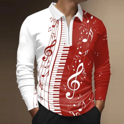 Men's Polo Shirt Golf Shirt Zip Polo Graphic Prints Notes Turndown Black Red Blue Purple Green Outdoor Street Long Sleeve Zipper Print Clothing Apparel Fashion Streetwear Designer Soft