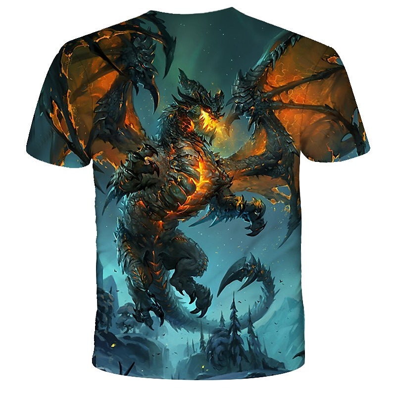 Men's Graphic Anime Dragon Shirt T shirt Tee Short Sleeve T shirt 3D Print Crew Neck Shirt Streetwear Exaggerated Daily Holiday Black Golden Blue Clothing Apparel Plus Size S M L XL XXL 3XL 4XL