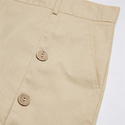 Men's Linen Pants Trousers Summer Pants Buttons Front Pocket Pleats Plain Comfort Breathable Full Length Casual Daily Holiday Fashion Basic Loose Fit Black White