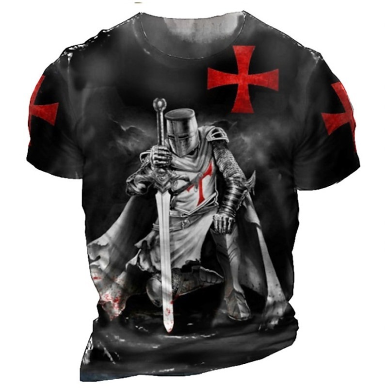 Men's Unisex Templar Cross Graphic Prints Soldier T shirt Distressed T Shirt Short Sleeve T shirt 3D Print Crew Neck Shirt Sports Designer Casual Outdoor Street Daily Light Yellow Black Yellow Summer