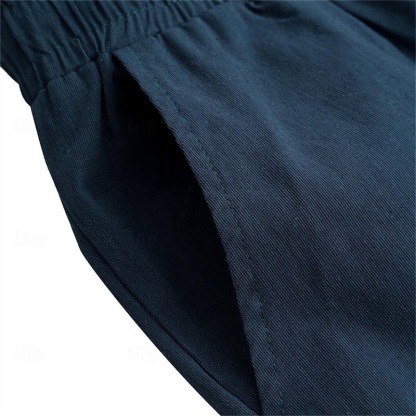 Men's Linen Pants Trousers Summer Pants Beach Pants Casual Pants Drawstring Elastic Waist Plain Breathable Lightweight Full Length Yoga Casual Daily Basic Black White