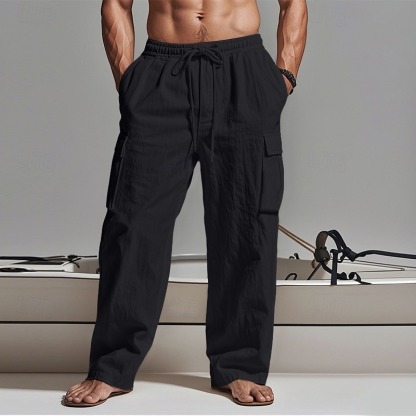 Men's Cargo Pants Trousers Summer Pants Beach Pants Gauze Pants Drawstring Elastic Waist Multi Pocket Plain Comfort Breathable Outdoor Daily Holiday Fashion Classic Style Black White