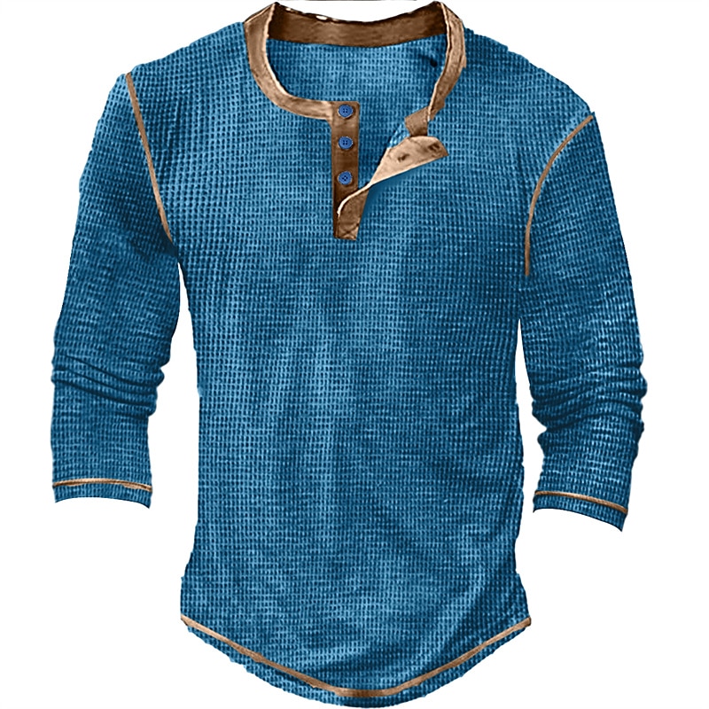 Men's T shirt Tee Henley Shirt Waffle Knit Tee Tee Top Long Sleeve Shirt Color Block Henley Street Vacation Long Sleeve Patchwork Clothing Apparel Fashion Designer Basic
