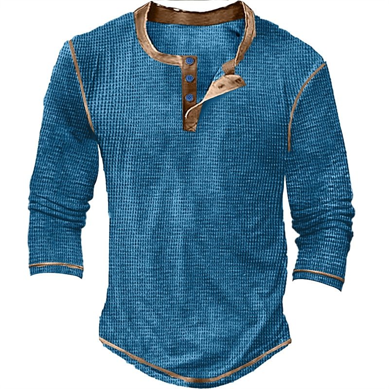 Men's T shirt Tee Henley Shirt Waffle Knit Tee Tee Top Long Sleeve Shirt Color Block Henley Street Vacation Long Sleeve Patchwork Clothing Apparel Fashion Designer Basic