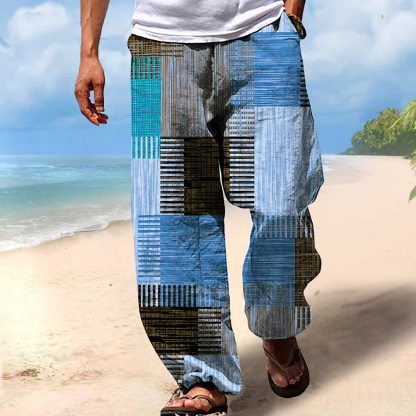 Men's Trousers Summer Pants Beach Pants Drawstring Elastic Waist 3D Print Stripe Graphic Prints Geometry Comfort Casual Daily Holiday Streetwear Hawaiian Yellow Blue