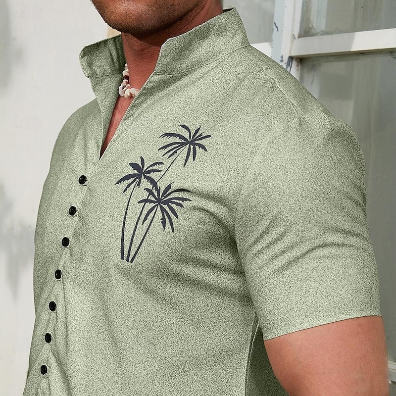Men's Coconut Tree Tropical Plants Shirt Summer Hawaiian Shirt Aloha Shirt Short Sleeve Shirt Stand Collar Fashion Streetwear Designer Outdoor Vacation Street Blue Purple Green S M L