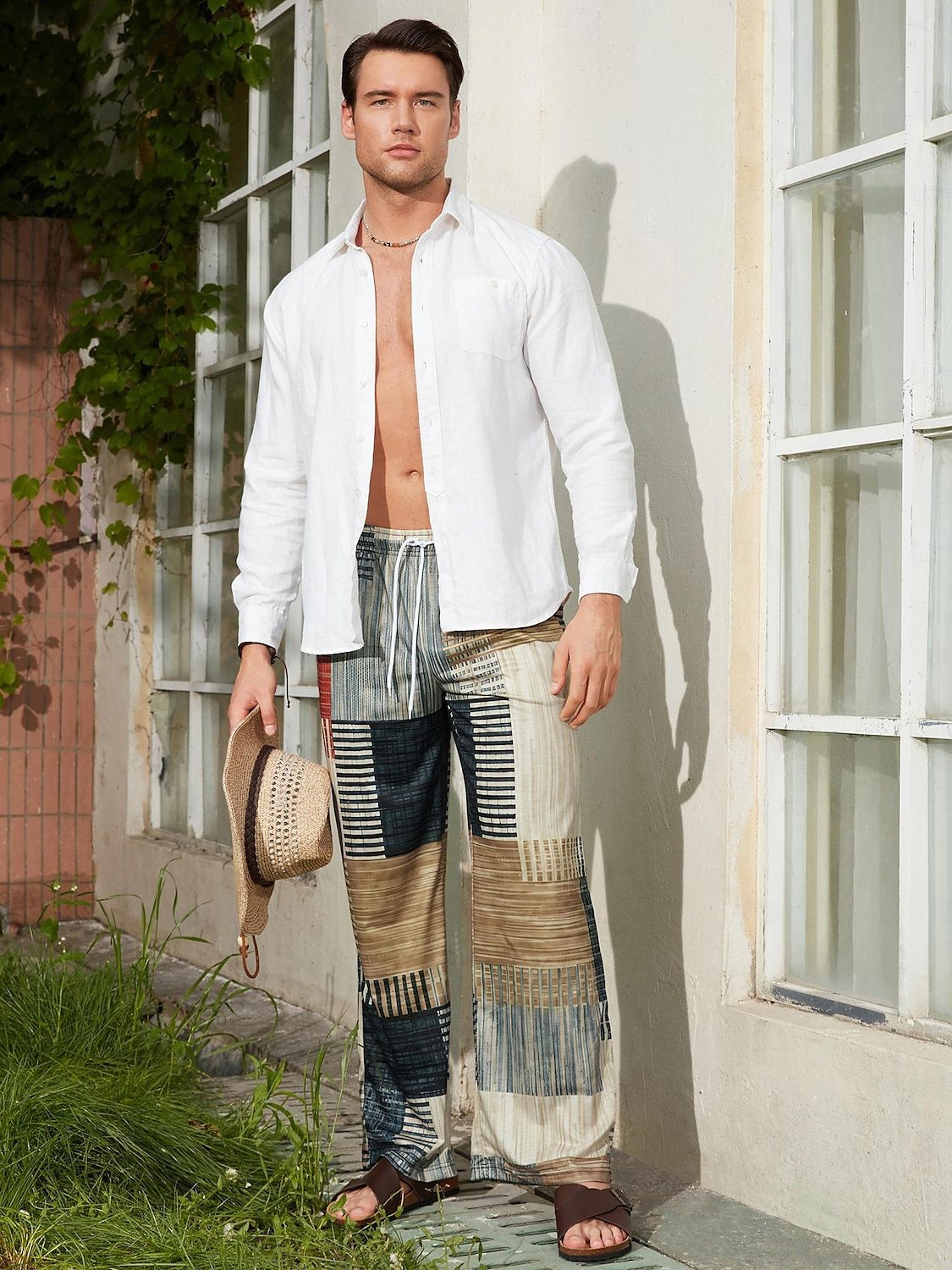 Men's Trousers Summer Pants Beach Pants Drawstring Elastic Waist 3D Print Stripe Graphic Prints Geometry Comfort Casual Daily Holiday Streetwear Hawaiian Yellow Blue