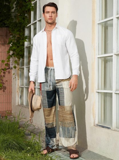 Men's Trousers Summer Pants Beach Pants Drawstring Elastic Waist 3D Print Stripe Graphic Prints Geometry Comfort Casual Daily Holiday Streetwear Hawaiian Yellow Blue