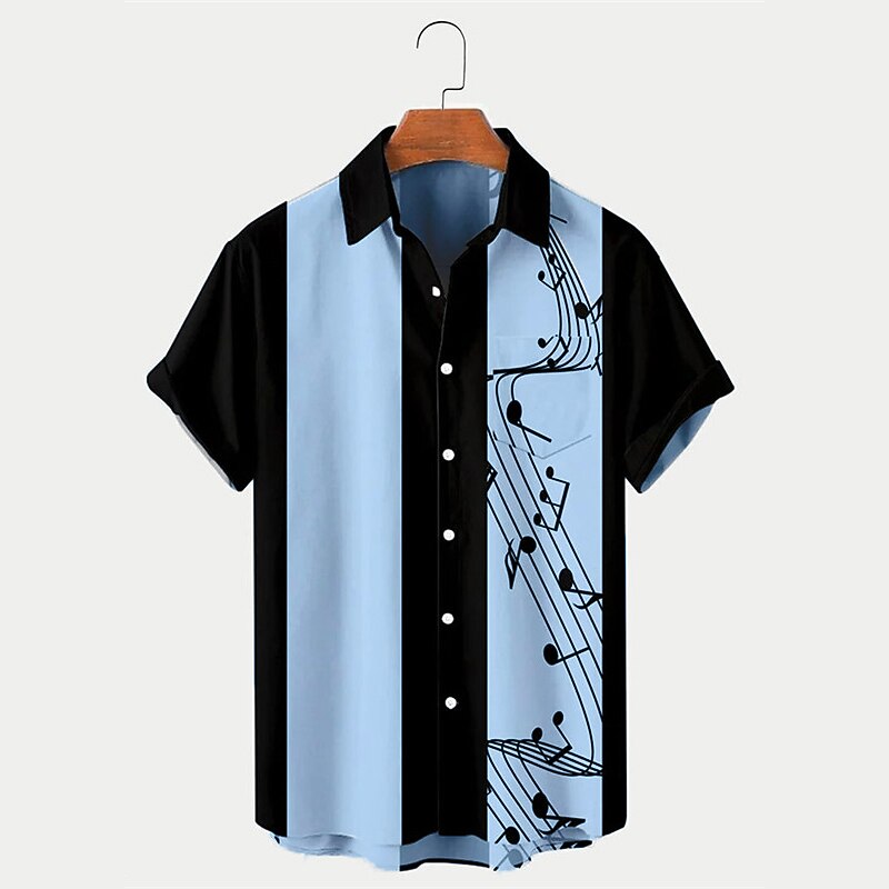 Men's Shirt Button Up Shirt Casual Shirt Summer Shirt Bowling Shirt Graphic Prints Musical Notes Turndown Black Pink Blue Green Street Daily Short Sleeve Print Clothing Apparel Fashion 1950s Casual