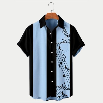 Men's Shirt Button Up Shirt Casual Shirt Summer Shirt Bowling Shirt Graphic Prints Musical Notes Turndown Black Pink Blue Green Street Daily Short Sleeve Print Clothing Apparel Fashion 1950s Casual