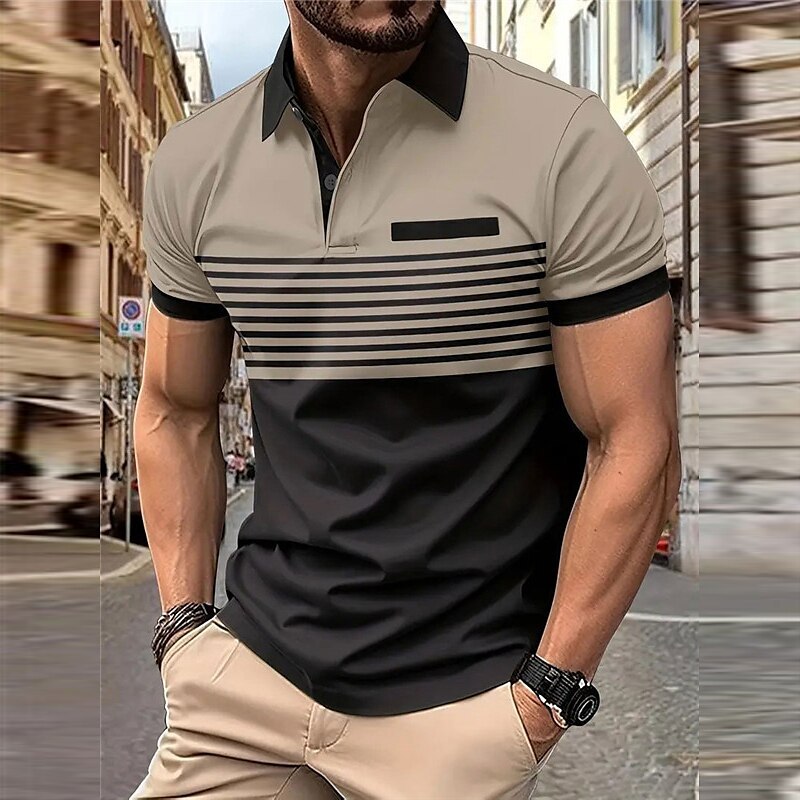 Men's Casual 3D Print Golf Polo Daily Wear Short Sleeve Turndown Polo Shirts White Wine Spring & Summer S M L Micro-elastic Lapel Polo