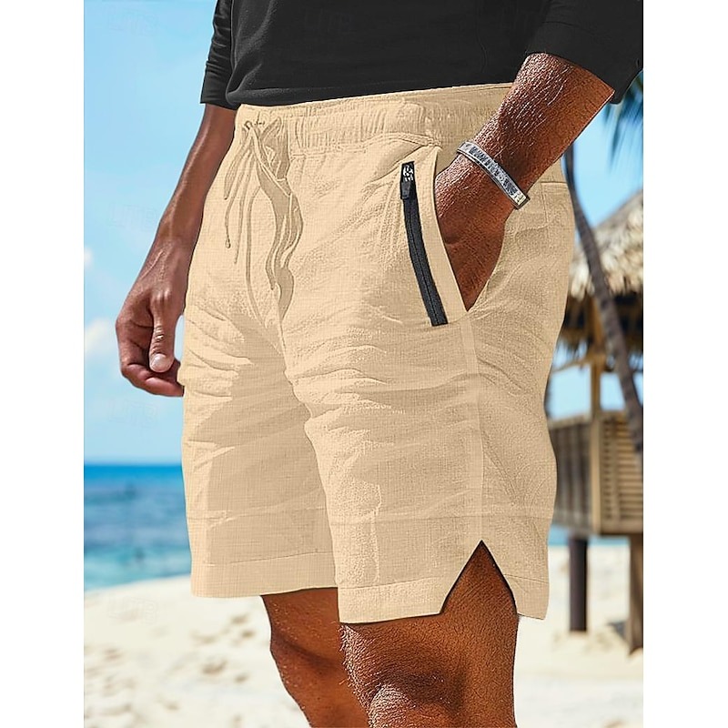 Men's Shorts Linen Shorts Summer Shorts Beach Shorts Pocket Drawstring Elastic Waist Plain Comfort Breathable Short Casual Daily Holiday Fashion Classic Style White Army Green