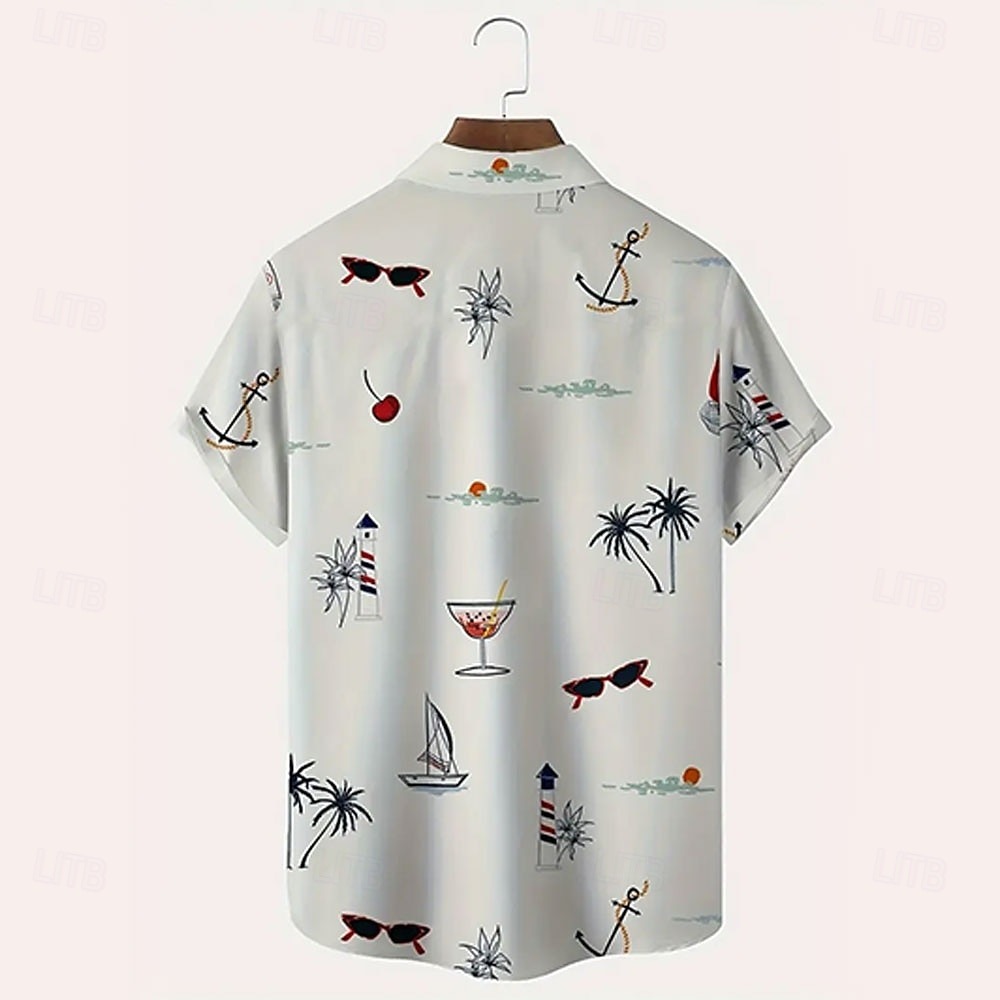 Men's Coconut Tree Tropical Plants Summer Hawaiian Shirt Button Up Shirt Aloha Shirt Short Sleeve Hawaiian Resort Vacation Holiday Beach Wear Summer Spring Turndown Collared Shirts White