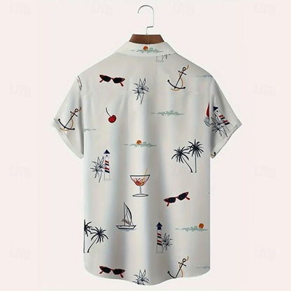 Men's Coconut Tree Tropical Plants Summer Hawaiian Shirt Button Up Shirt Aloha Shirt Short Sleeve Hawaiian Resort Vacation Holiday Beach Wear Summer Spring Turndown Collared Shirts White