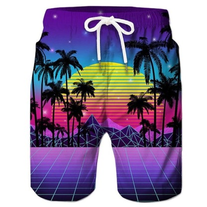 Men's Coconut Tree Board Shorts Swim Shorts Swim Trunks Mid Waist Hawaiian Boho Casual Daily Holiday Drawstring with Mesh lining Elastic Waist Designer Clothing Apparel