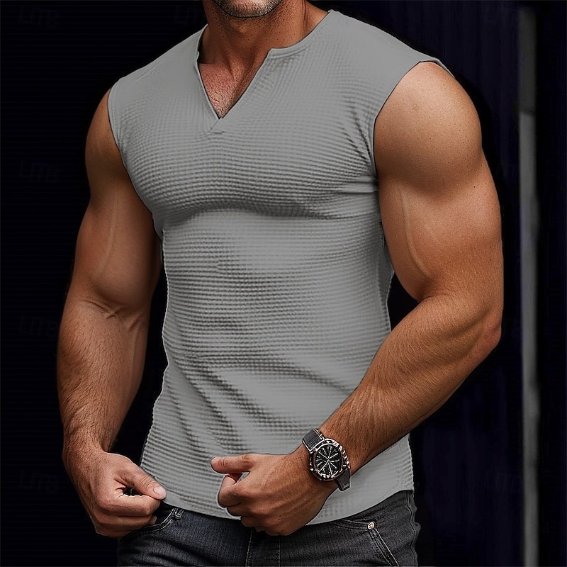 Men's Waffle Tank Top Tank Top Vest Undershirt Sleeveless Shirt Plain V Neck Street Casual Sleeveless Clothing Apparel Fashion Classic Comfortable Big and Tall