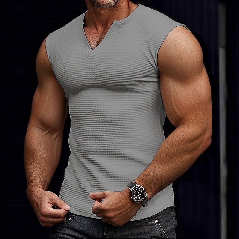 Men's Waffle Tank Top Tank Top Vest Undershirt Sleeveless Shirt Plain V Neck Street Casual Sleeveless Clothing Apparel Fashion Classic Comfortable Big and Tall