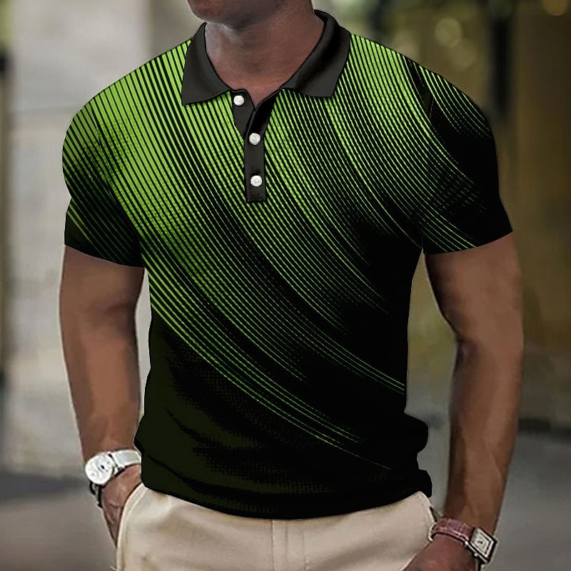 Men's Geometric Waffle Polo Shirts Golf Shirt Short Sleeve Polo Shirts Collared Shirts Business Casual Vacation Wear Formal Wear Festival Wear Buttons 3D Print Black White Yellow