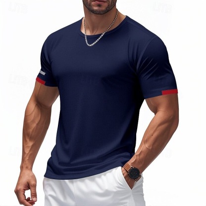Men's T Shirt Muscle Shirts Short Sleeve Crewneck Summer Active Classic Sports & Outdoor Running Light Blue Black White Top Tee for Men
