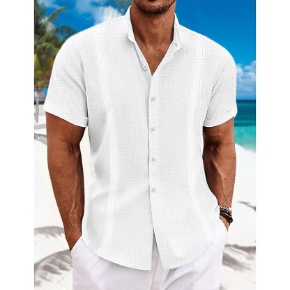Men's Shirt Guayabera Shirt Linen Shirt Button Up Shirt Summer Shirt Beach Shirt Black White Blue Short Sleeve Plain Collar Summer Casual Daily Clothing Apparel