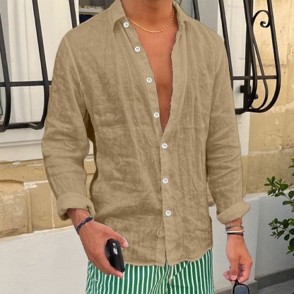 Men's Shirt Linen Shirt Summer Shirt Beach Shirt Plain Casual Daily Black White Pink Royal Blue Long Sleeve Lapel Spring & Summer Clothing Apparel