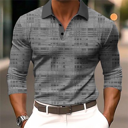 Plaid Geometry Casual Men's 3D Print Golf Polo Outdoor Casual Daily Streetwear Long Sleeve Turndown Polo Shirts Green Gray Fall & Winter S M L Micro-elastic Lapel Polo