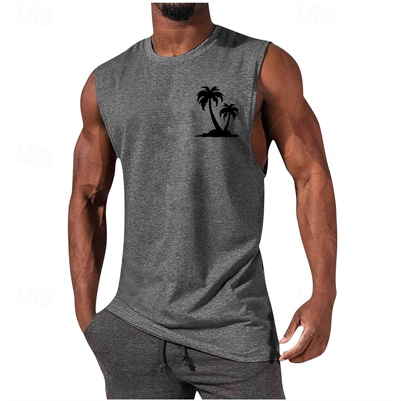 Men's Tank Top Vest Top Undershirt Sleeveless Shirt Sleeveless Crew Neck Summer Coconut Tree Fashion Designer Basic Print Vacation Street Going out Black White Wine Top Tee for Men
