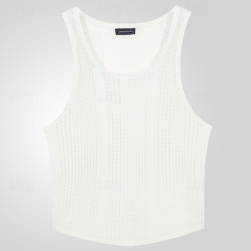 Men's Tank Top Undershirt Sleeveless Shirt Sleeveless Crew Neck Summer Solid Color Fashion Designer Muscle Knitted Outdoor Vacation Black White Army Green Top Tee for Men