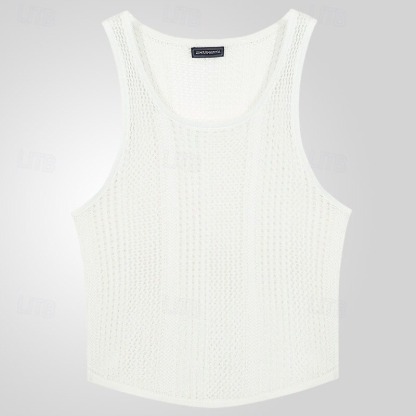 Men's Tank Top Undershirt Sleeveless Shirt Sleeveless Crew Neck Summer Solid Color Fashion Designer Muscle Knitted Outdoor Vacation Black White Army Green Top Tee for Men