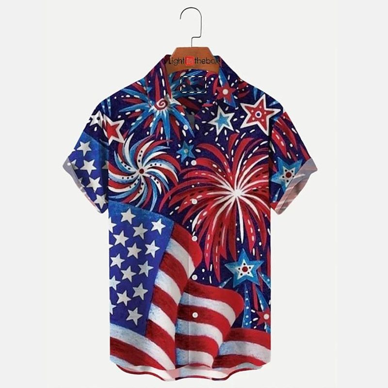 Men's Shirt Summer Hawaiian Shirt Graphic Prints American Flag Turndown White Red Khaki Black+Gray Gray Outdoor Street Short Sleeves Print Clothing Apparel Fashion Streetwear Designer Soft