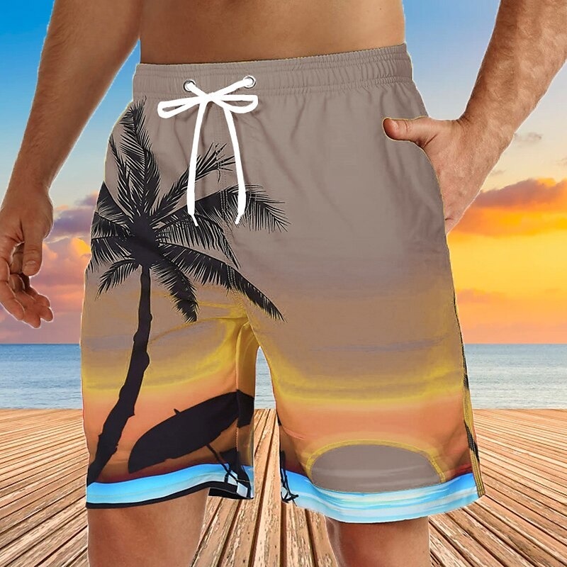 Men's Graphic Coconut Tree Swimming Trunks Board Shorts Swim Shorts Mid Waist Streetwear Hawaiian Boho Casual Daily Holiday Drawstring Elastic Waist 3D Print Designer Clothing Apparel