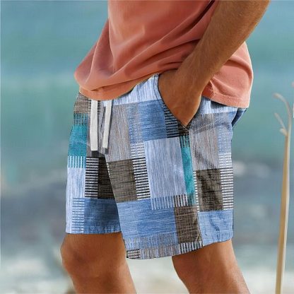 Men's Color Block Patchwork Geometry Swimming Trunks Board Shorts Swim Shorts Mid Waist Vacation Hawaiian Holiday Vacation Holiday Beach Drawstring with Mesh lining Elastic Waist Designer Clothing