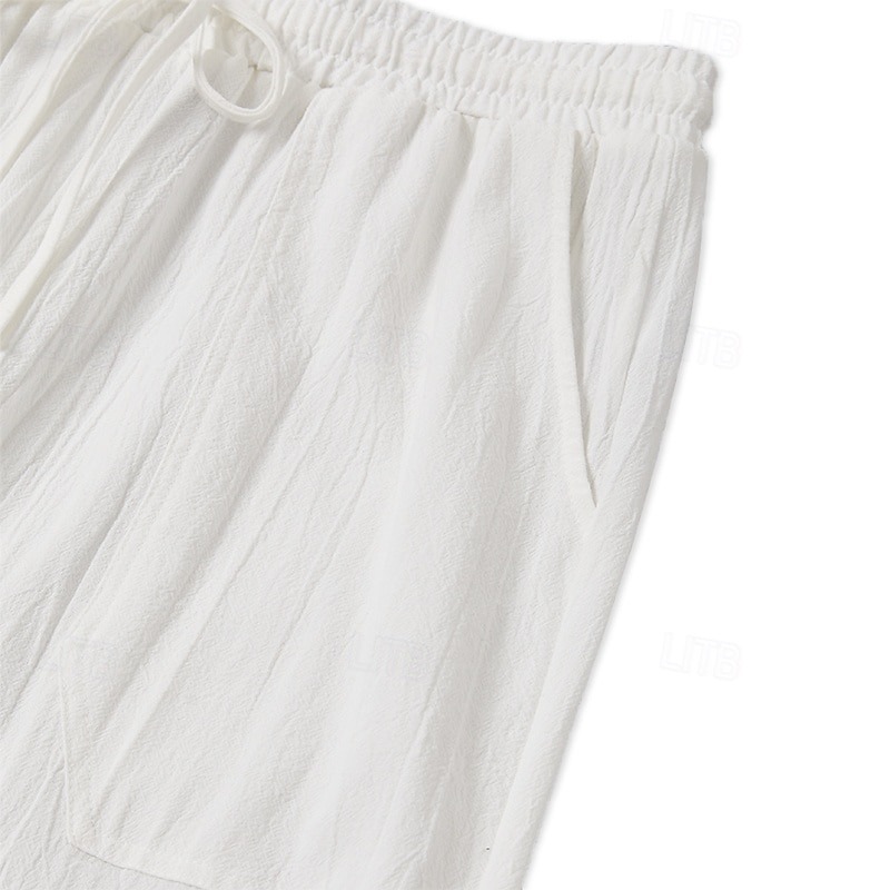 Men's Trousers Summer Pants Baggy Pants Beach Pants Casual Pants Drawstring Front Pocket Straight Leg Plain Comfort Soft Full Length Yoga Holiday Beach Fashion Hawaiian Black White